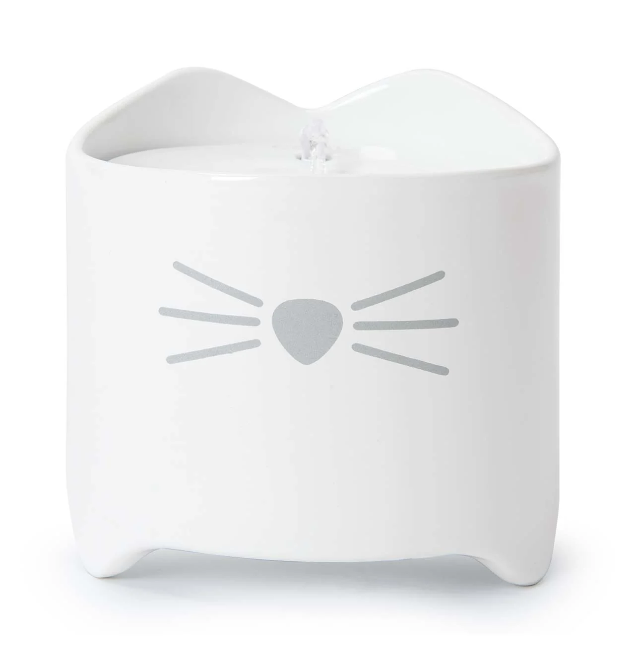 White Catit PIXI Ceramic Fountain #43700 with its arching spout, isolated on white