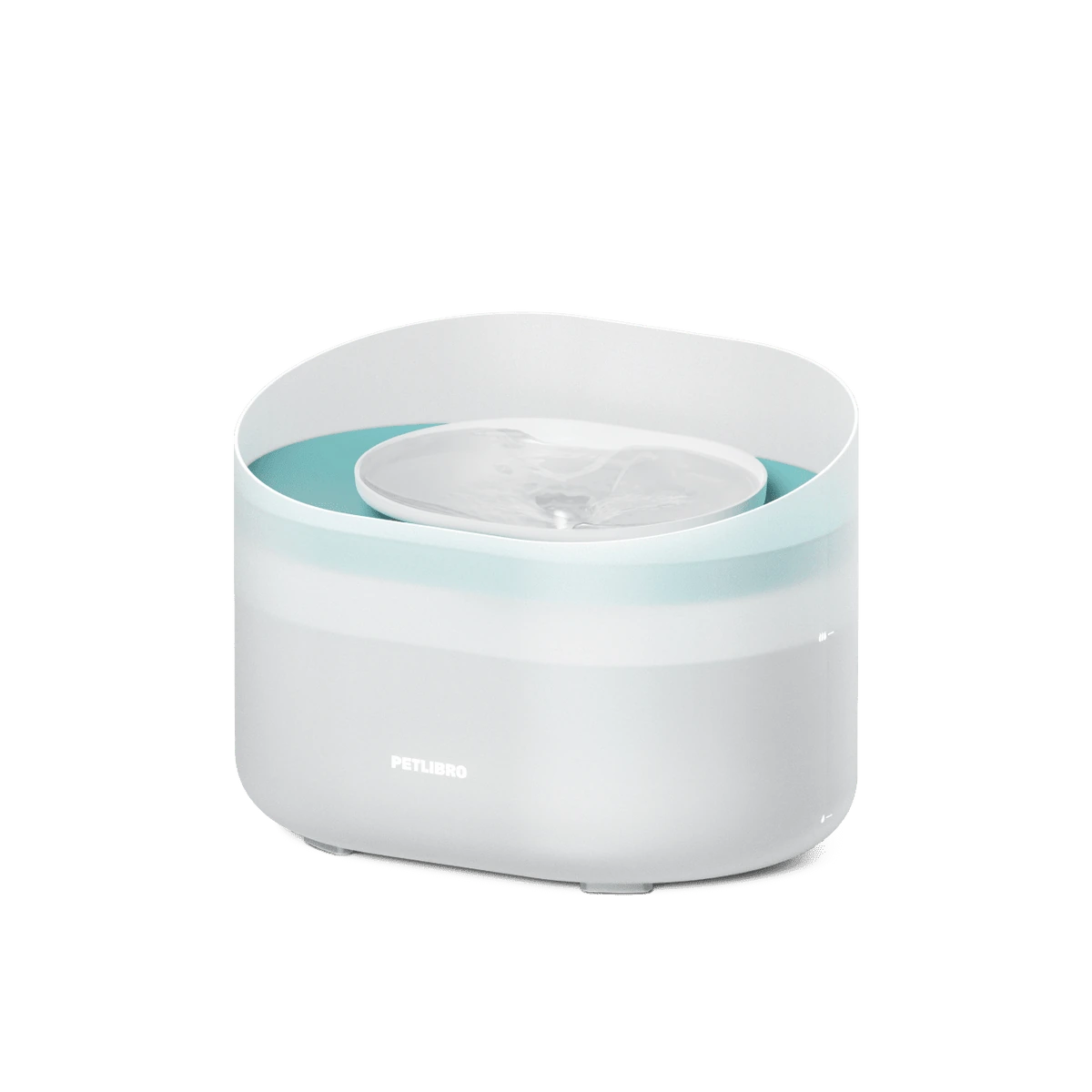 PETLIBRO Capsule Dog Fountain PLWF008, tall white tank with pale aqua band, circular top tray and high splash guard