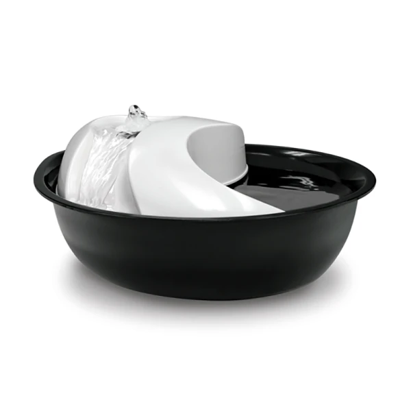 Pioneer Pet Raindrop plastic fountain #6024, with a black lower bowl and white upper water channel