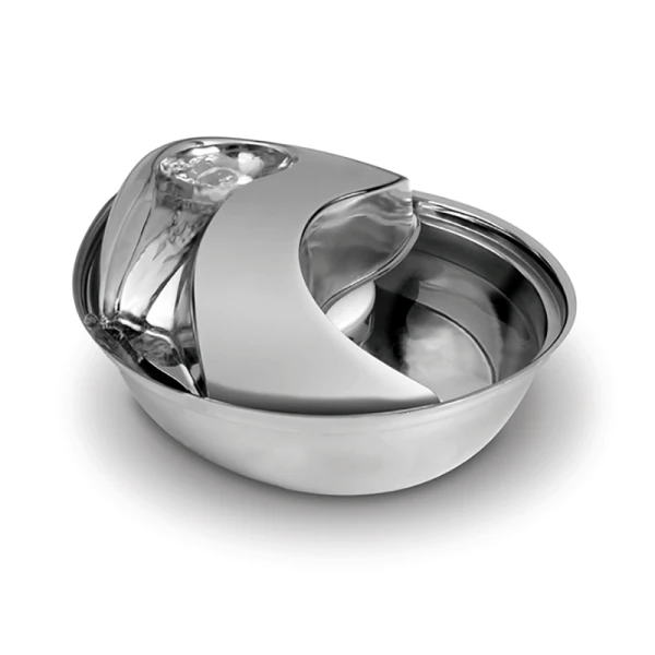Pioneer Pet Raindrop stainless-steel fountain #6023, showing the metal bowl and arched outlet